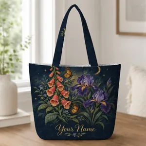 Midnight Iris Foxglove And Butterfly Garden For Evening Strolls And Nature Lovers Quilted Tote Bag