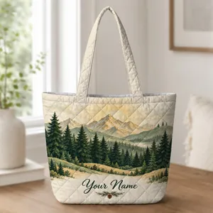 Layered Evergreen Forest Mountains for Nature Lovers, Woodland Walks, and Moms Gift Quilted Tote Bag