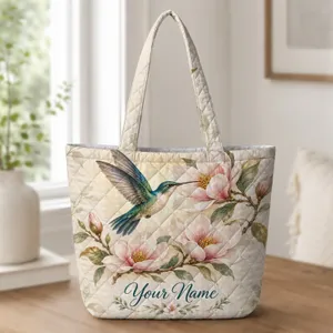 Hummingbird And Magnolia Blossoms For Spring Garden Days And Thoughtful Nature Gifts Quilted Tote Bag