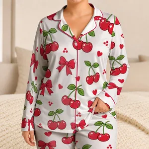 Cherry Bow Heart Outfit for Cozy Days, Travel, Vacation and Everyday Wear, Children Satin Pajamas Set