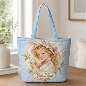 Victorian Blonde Girl Bunny Ears Portrait for Easter Celebrations and Springtime Gifting Quilted Tote Bag