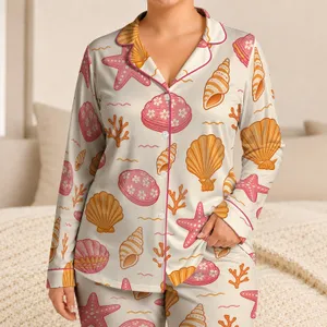 Starfish Shell Coastal Seaside Set For Beach Holidays And Lounging For Children At Home Satin Pajamas Set