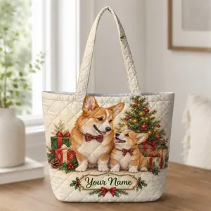 Christmas Corgi Companions for Holiday Cheer and Thoughtful Gifts for Dog Lovers Women Quilted Tote Bag