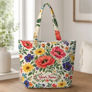 Colorful Spring Wildflowers for Garden Market Days and Garden Lover Gifts Outdoors Quilted Tote Bag