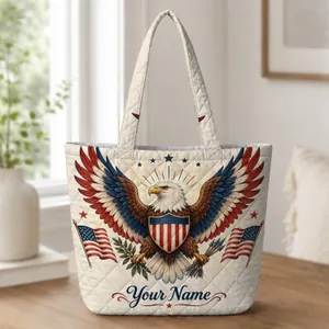 Patriotic Eagle And American Flags For Independence Day Summer Celebrations Quilted Tote Bag