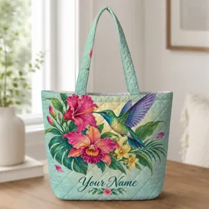 Hummingbird Among Tropical Orchids for Summer Garden Lovers and Nature Enthusiasts Quilted Tote Bag
