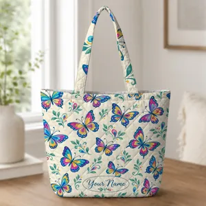 Colorful Butterfly and Botanical Motifs for Summer Nature Lovers and Birthday Gifting Quilted Tote Bag