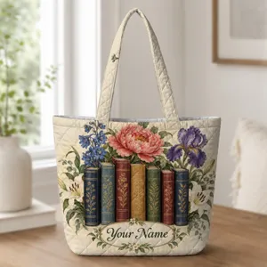 Vintage Floral Books and Garden Blooms for Readers, Library Lovers and Book Club Gifts Quilted Tote Bag