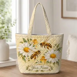 Honey Bees And Daisy Blooms For Garden Days And Nature-Loving Women Who Love Spring Quilted Tote Bag