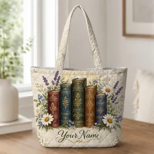 Vintage Book Stack And Wildflowers For Cozy Reading Days And Book Lover Gifts For Her Quilted Tote Bag