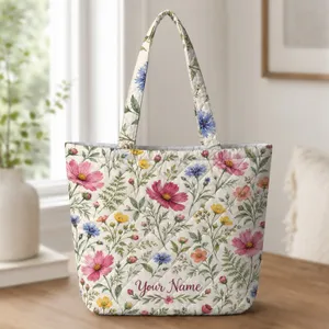 Colorful Wildflower Meadow Blooms for Spring Garden Days and Nature Gifts for Mom Quilted Tote Bag