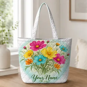 Colorful Wildflower Bouquet for Spring Garden Lovers and Mother's Day Gifts Quilted Tote Bag