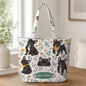French Bulldog Garden Blooms for Dog Lovers, Colorful Birthday Gift for Mom and Pet Fans Quilted Tote Bag