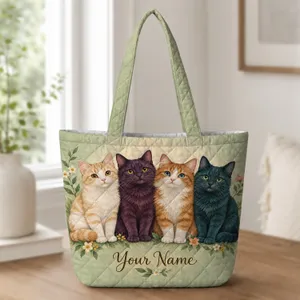 Four Colorful Cats With Garden Blooms for Cat Lovers and Cozy Everyday Style Quilted Tote Bag