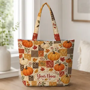 Autumn Pumpkin Patchwork for Thanksgiving Gatherings and Cozy Fall Days for Women Quilted Tote Bag