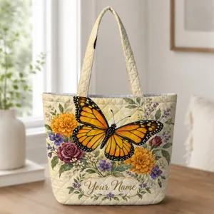 Monarch Butterfly and Wildflowers for Nature Lovers, Garden Walks and Summer Gifts Quilted Tote Bag