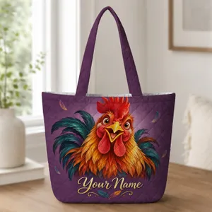 Colorful Rooster Farmhouse Gift for Chicken Lovers and Country Living Enthusiasts Quilted Tote Bag