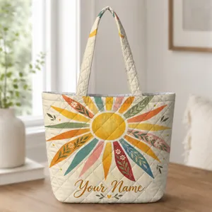 Colorful Sunburst Rays for Summer Outings and Cheerful Birthday Gifts for Women Quilted Tote Bag