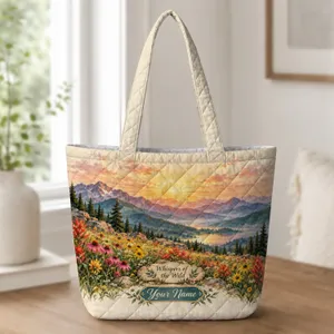 Colorful Mountain Sunset And Wildflower Meadow For Nature Lovers And Outdoor Escapes Quilted Tote Bag
