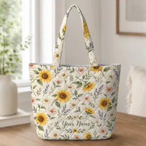 Sunflower And Wildflower Blooms For Garden Days And Summer Birthdays For Her Quilted Tote Bag