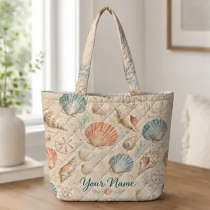Coastal Seashells and Ocean Treasures for Beach Days and Summer Getaways by the Shore Quilted Tote Bag