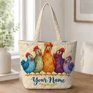 Whimsical Colorful Chickens for Farmhouse Style and Cheerful Everyday Outings and Gifts Quilted Tote Bag