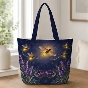 Glowing Fireflies Over Lavender Garden for Enchanted Summer Evenings and Nature Lovers Quilted Tote Bag