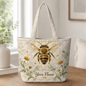 Golden Bee and Daisy Garden for Springtime Outings and Nature-Loving Gifts for Gardeners Quilted Tote Bag