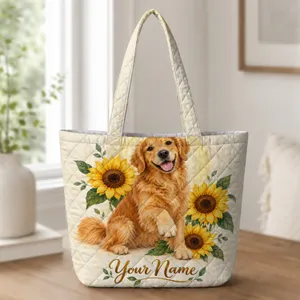 Golden Retriever Sunflower Garden for Sunny Summer Outings and Gifts for Dog Lovers Quilted Tote Bag