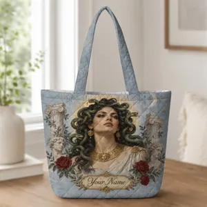 Medusa Greek Goddess Vintage Scene for Mythology Lovers and Classical Style Fans Quilted Tote Bag