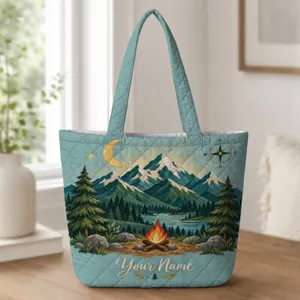Celestial Mountain Campfire Scene for Rustic Outdoor Adventure Gifts Quilted Tote Bag
