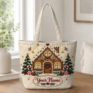Gingerbread House Christmas Cheer for Holiday Baking and Festive Winter Outings Quilted Tote Bag