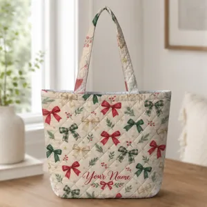 Christmas Coquette Bows for Festive Holiday Shopping and Seasonal Gift Giving Style Quilted Tote Bag