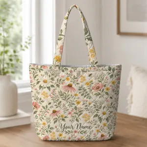 Spring Wildflower Patchwork Blooms for Garden Days and Thoughtful Gifts for Any Woman Quilted Tote Bag