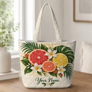 Tropical Citrus and Palm Leaves for Bright Coastal Summer Outings Quilted Tote Bag
