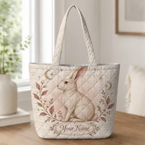 Celestial Rabbit with Moonlit Florals for Easter Gifting and Whimsical Boho Style Quilted Tote Bag
