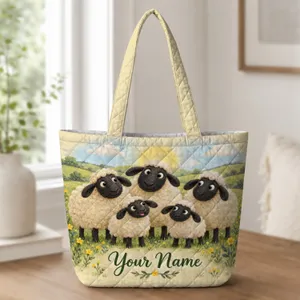Black-Faced Sheep in a Sunny Meadow for Spring Farm Days and Sheep Lovers Quilted Tote Bag