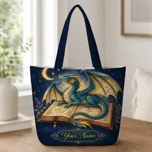 Celestial Dragon And Open Book Gift For Fantasy Readers And Midnight Story Lovers Quilted Tote Bag