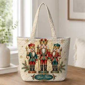 Three Nutcracker Soldiers Christmas Holiday Keepsake For Festive Winter Giving Quilted Tote Bag