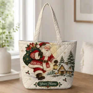 Vintage Santa Christmas Sweater Motif for Holiday Celebrations and Festive Winter Style Quilted Tote Bag