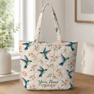 Hummingbird And Wildflower Motifs For Spring Outings And Nature Lover Gifts Quilted Tote Bag