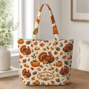 Thanksgiving Turkey and Harvest Icons for Autumn Gatherings and Seasonal Gifting Quilted Tote Bag