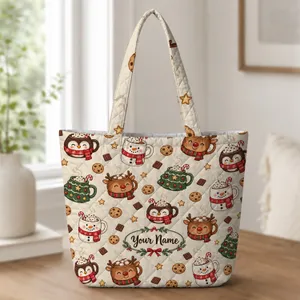 Christmas Cocoa Mugs, Penguins And Snowmen For Cozy Holiday Cheer And Winter Gifting Quilted Tote Bag