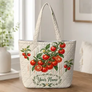 Cherry Tomato Vine Illustration for Cottage Garden Style and Summer Market Days Quilted Tote Bag