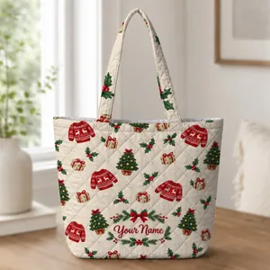 Red Christmas Sweater Motifs for Cozy Holiday Gatherings and Winter Gift Giving Quilted Tote Bag