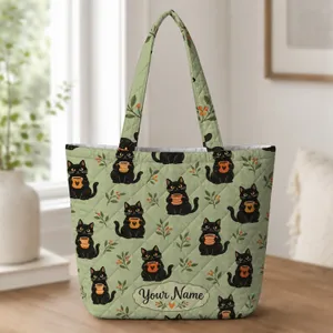 Black Cats Holding Coffee Mugs for Cozy Autumn Style and Thoughtful Cat Lover Gifts Quilted Tote Bag