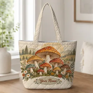Woodland Mushroom Meadow for Cottagecore Nature Lovers and Cozy Autumn Outings Gift Quilted Tote Bag