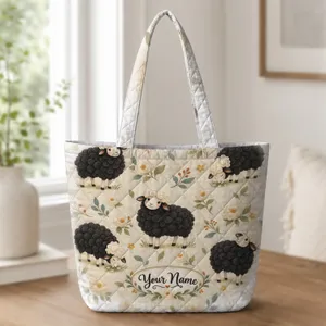 Black Sheep With Curly Fleece For Rustic Farmhouse Gifting And Sheep Lover Women Quilted Tote Bag