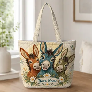 Three Cheerful Donkeys for Farm Days and Country Adventures for Donkey Lovers Quilted Tote Bag
