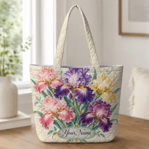 Vintage Iris Blooms for Garden Lovers and Springtime Gift Giving Quilted Tote Bag